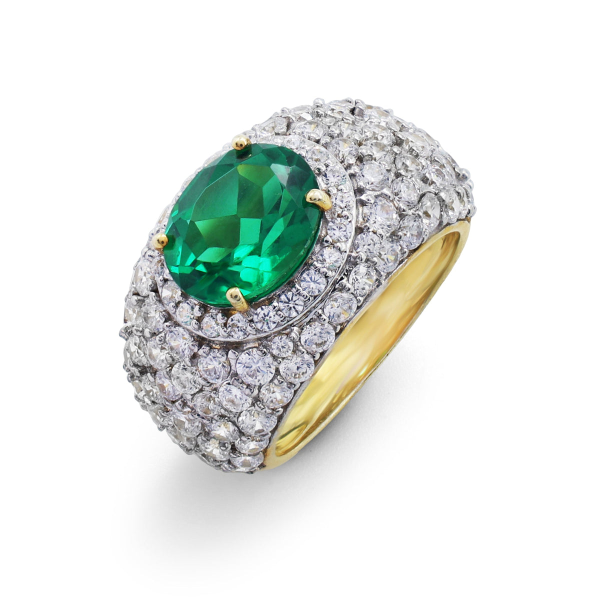 Statement Laboratory-Grown Emerald & Pavé Cubic Zirconia Bombé Ring in Two-Tone 925 Sterling Silver