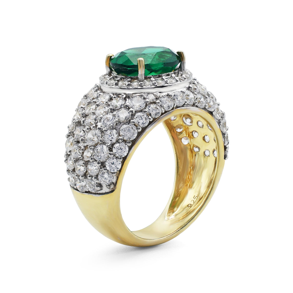 Statement Laboratory-Grown Emerald & Pavé Cubic Zirconia Bombé Ring in Two-Tone 925 Sterling Silver
