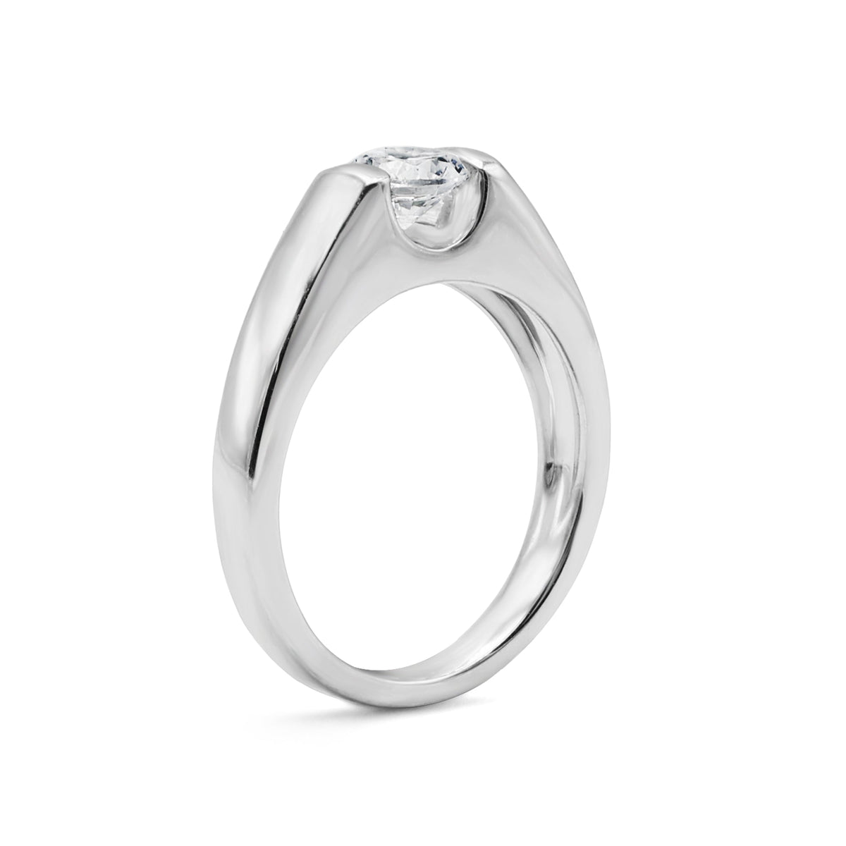Modern Half-Bezel Cubic Zirconia Solitaire Ring in Sleek 925 Sterling Silver