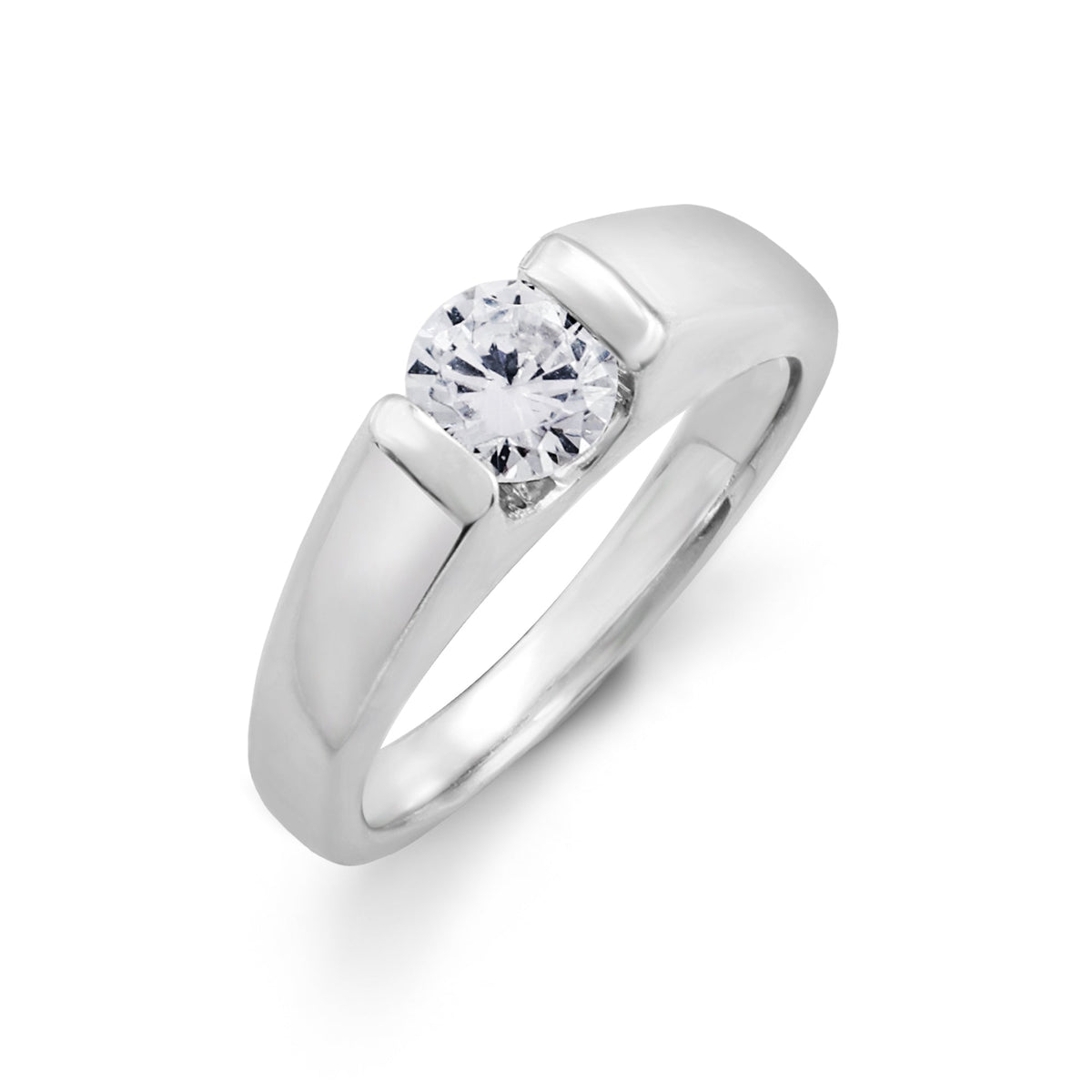 Modern Half-Bezel Cubic Zirconia Solitaire Ring in Sleek 925 Sterling Silver