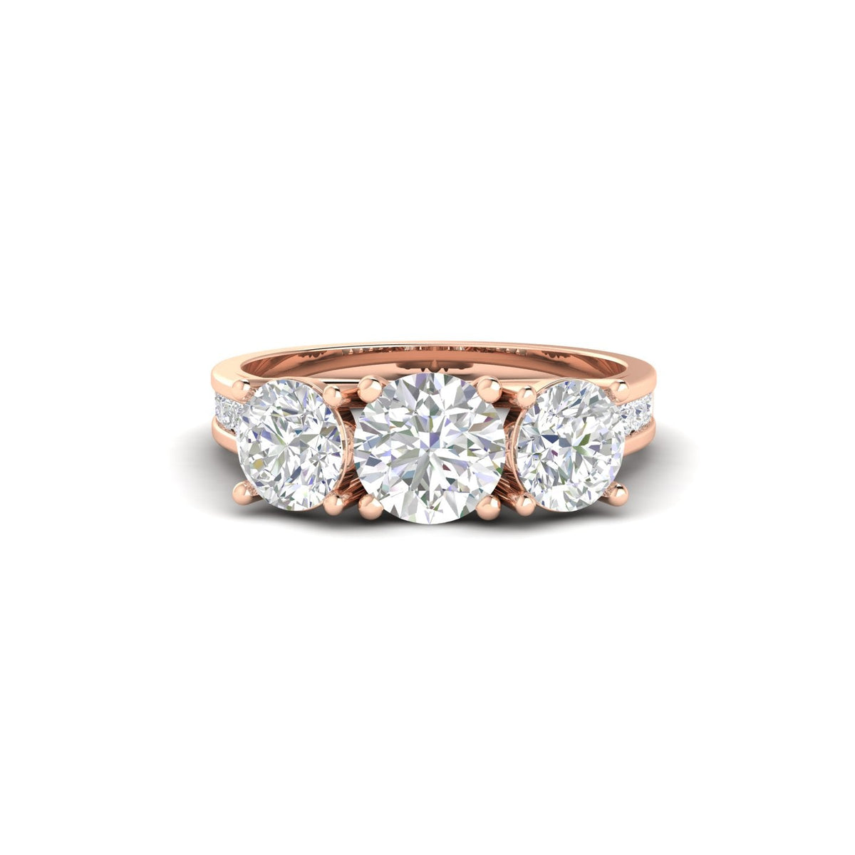 2Ct Round Cut Moissanite Three Stone Engagement Ring 14K Yellow Gold Plated