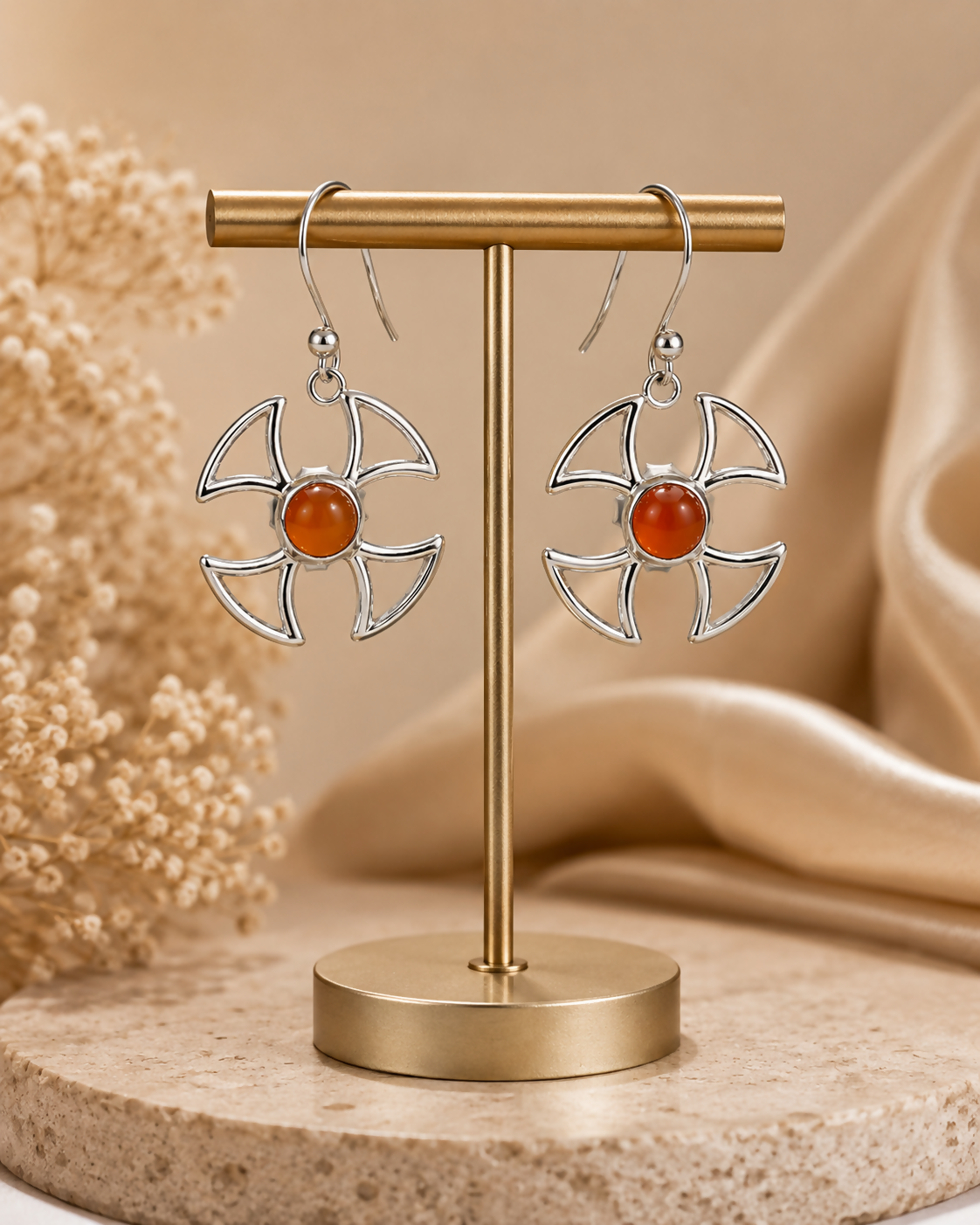 Solaris Bloom Carnelian 925 Sterling Silver Earrings