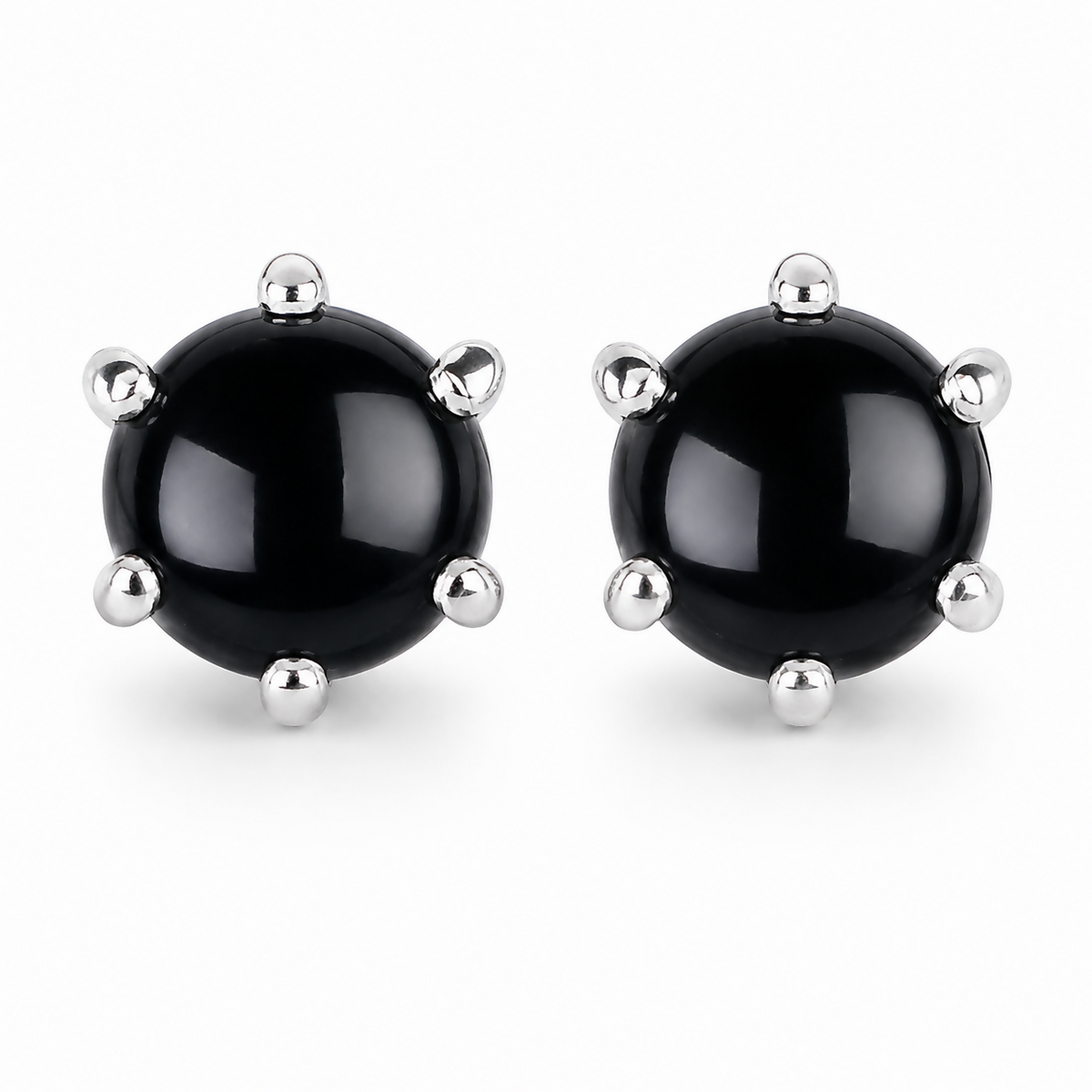 925 Sterling Silver Black Onyx Eartops for Women | Natural Black Gemstone Stud Earrings | Minimalist Silver Jewelry