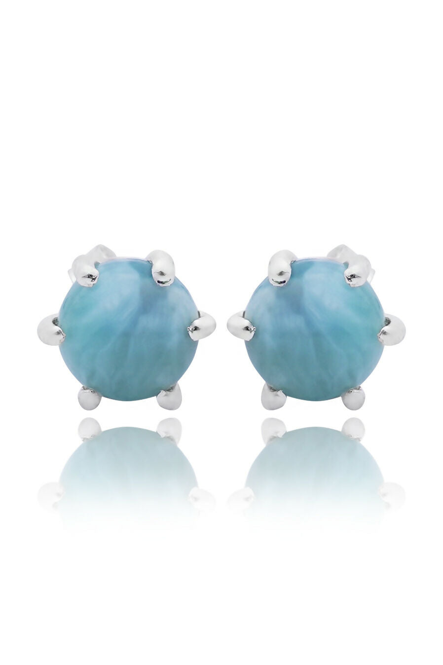 925 Sterling Silver Larimar Eartops for Women | Natural Light Blue Gemstone Stud Earrings | Elegant Daily Wear Jewelry