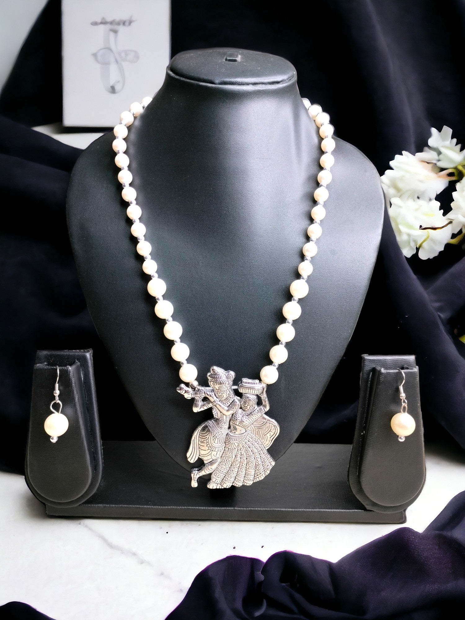 Eternal Dance Radha Krishna Pearl Set with Matching Earrings