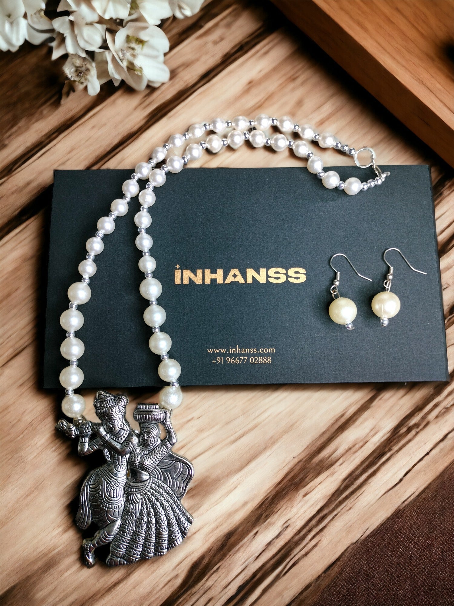 Eternal Dance Radha Krishna Pearl Set with Matching Earrings