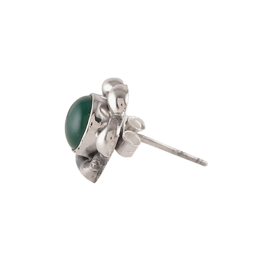 925 Sterling Silver Green Onyx Eartops for Women | Natural Green Gemstone Stud Earrings | Minimalist Silver Jewelry