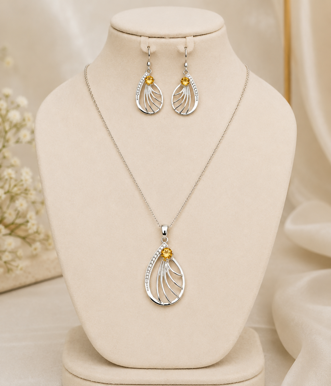 Solar Veil Citrine 925 Sterling Silver Jewellery Set