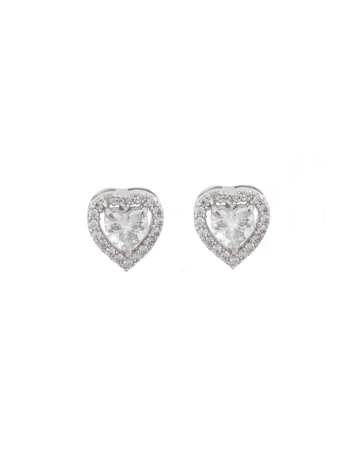 romantic heart-shaped white cz stud earrings with multiple stones