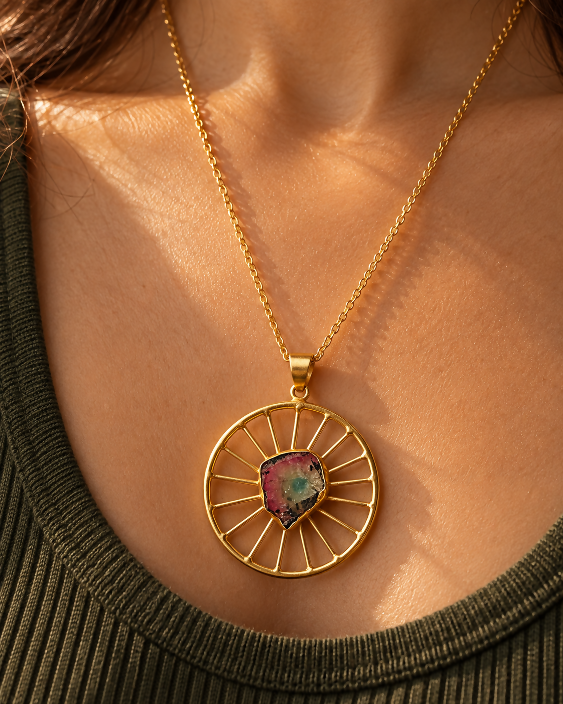 Raw Bi-Colour Tourmaline Gold-Plated Necklace
