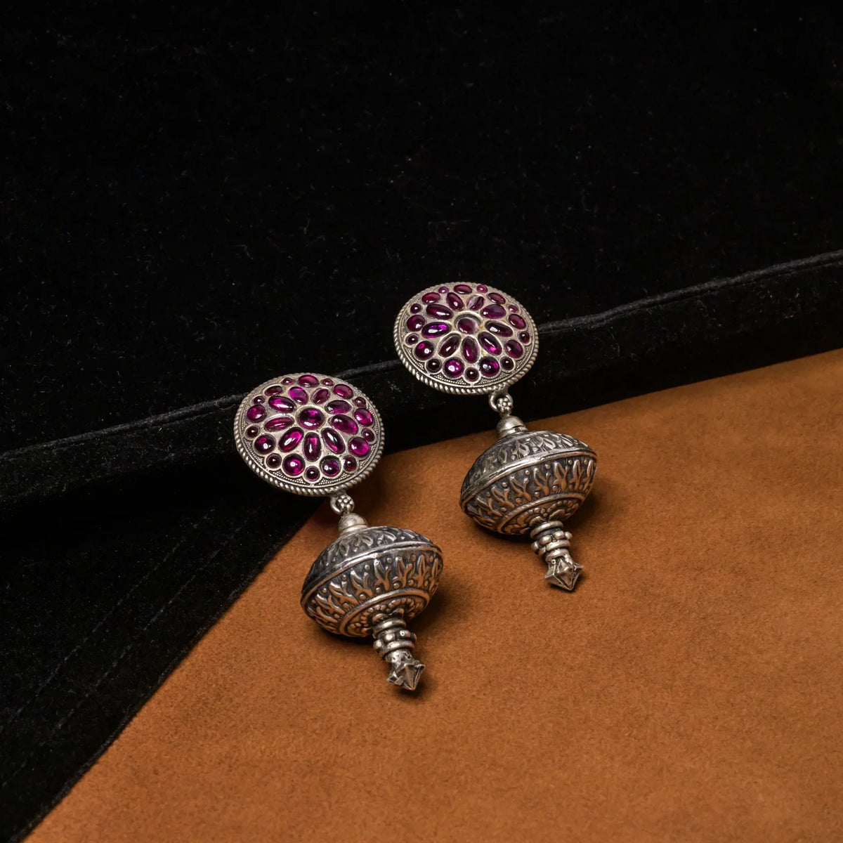 Ruby Oxidised Ball Hangings