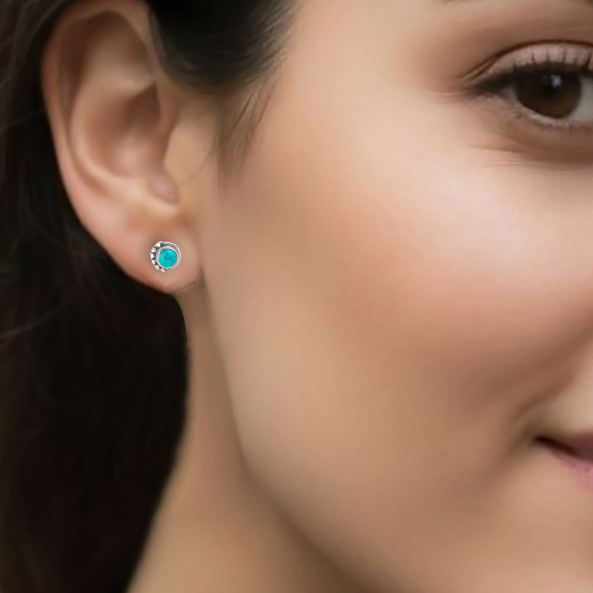 925 Sterling Silver Turquoise Eartops for Women | Turquoise Stud Earrings | Minimalist Daily Wear Silver Jewelry Gift