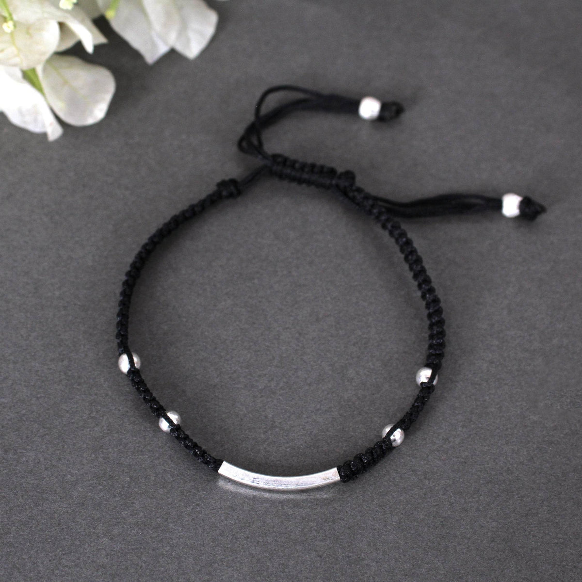 Minimalist 925 Silver Adjustable Anklet With Black String - BeAbhika.com