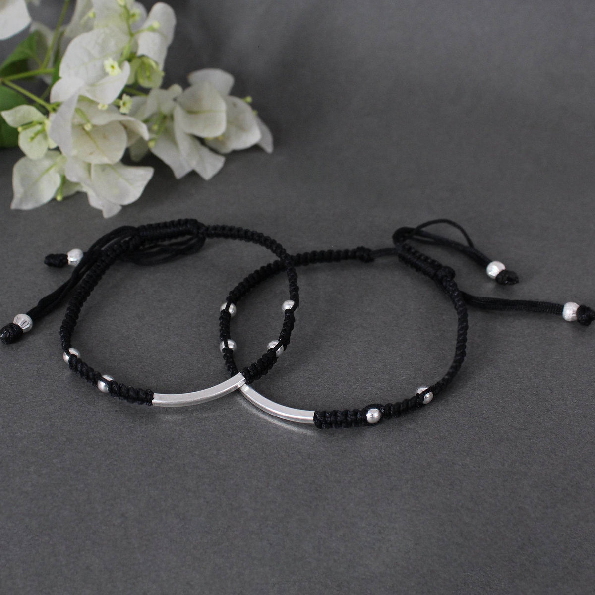 Minimalist 925 Silver Adjustable Anklet With Black String - BeAbhika.com