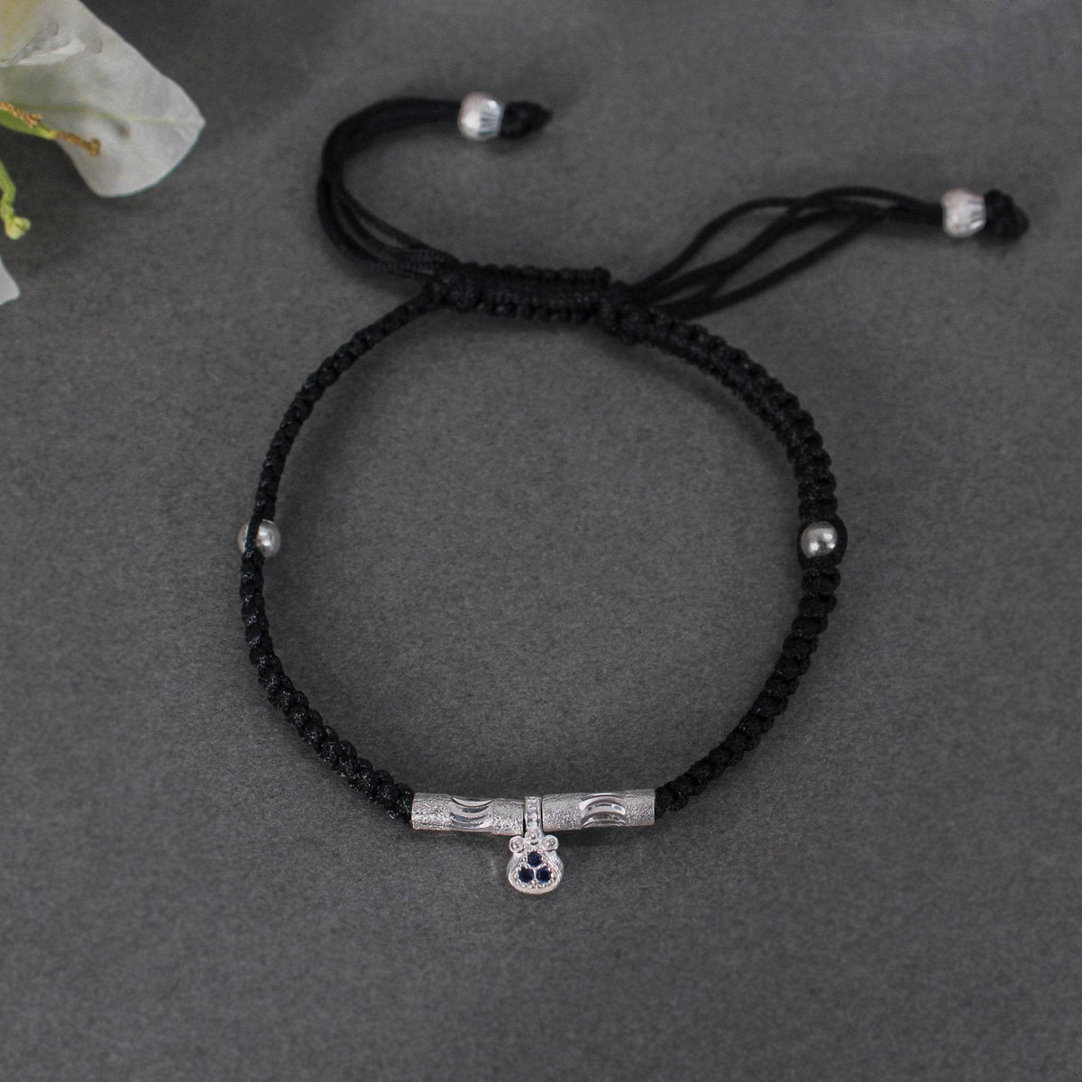 Bohemian 925 Silver Adjustable Anklet with Blue Gemstone Pendant - BeAbhika.com
