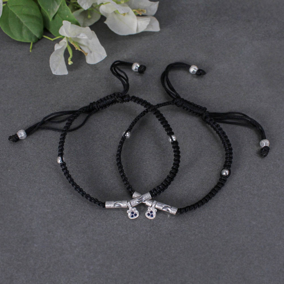 Bohemian 925 Silver Adjustable Anklet with Blue Gemstone Pendant - BeAbhika.com