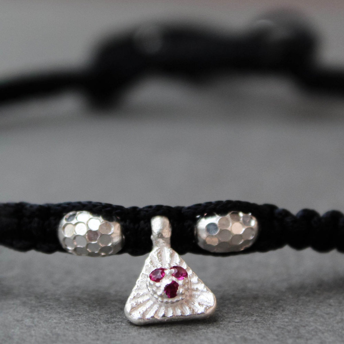 925 Silver Adjustable Anklet with Beaded Cord and Ruby Pendant - BeAbhika.com