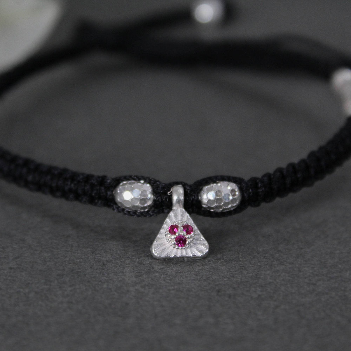 925 Silver Adjustable Anklet with Beaded Cord and Ruby Pendant - BeAbhika.com