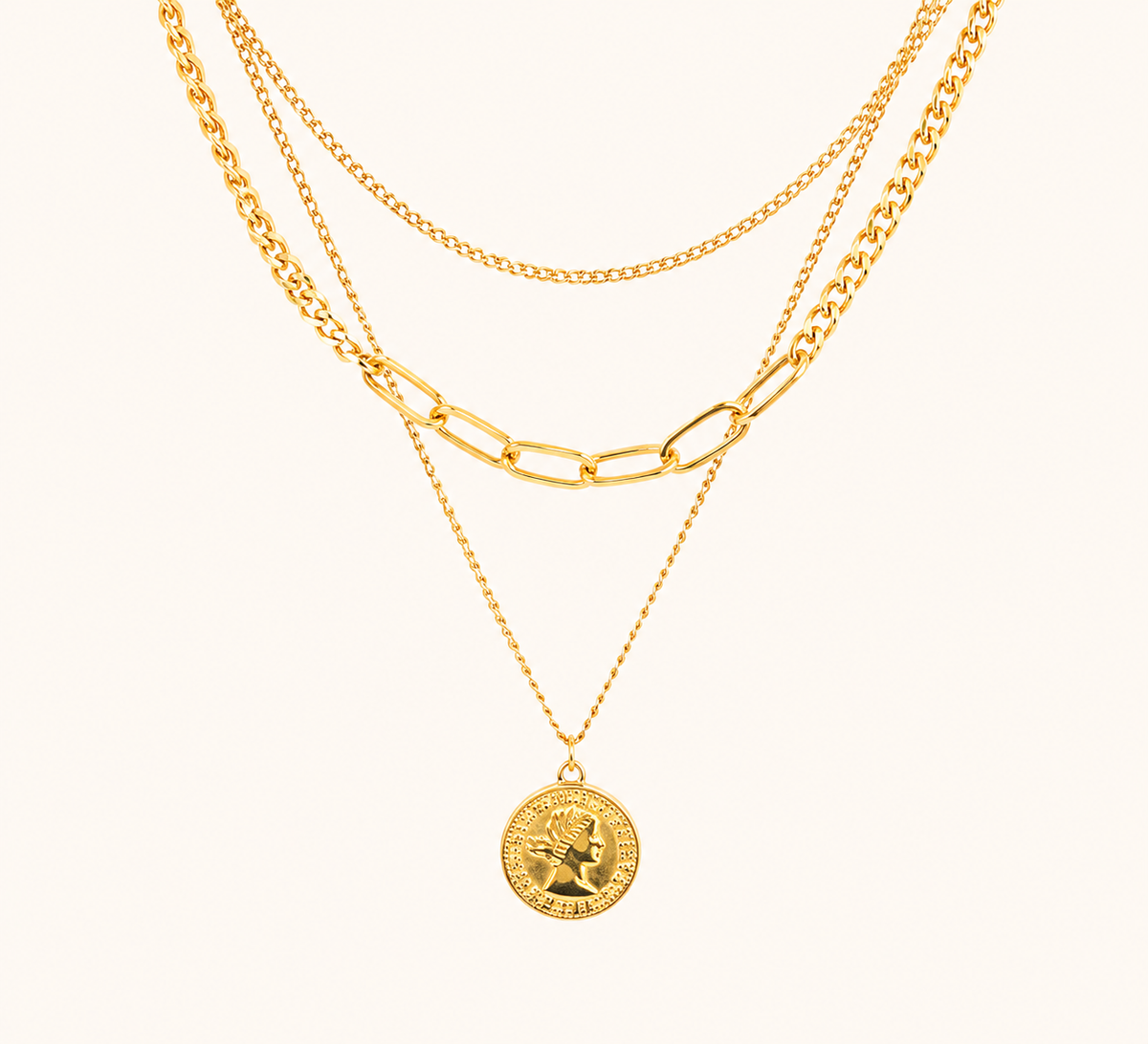 Triple-Layered Coin Medallion Necklace