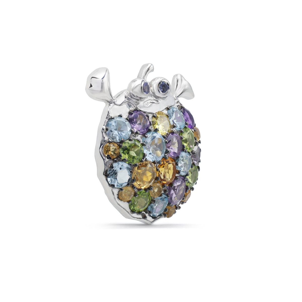 Whimsical Multi-Gemstone Crab Brooch with Tanzanite Eyes in 925 Sterling Silver