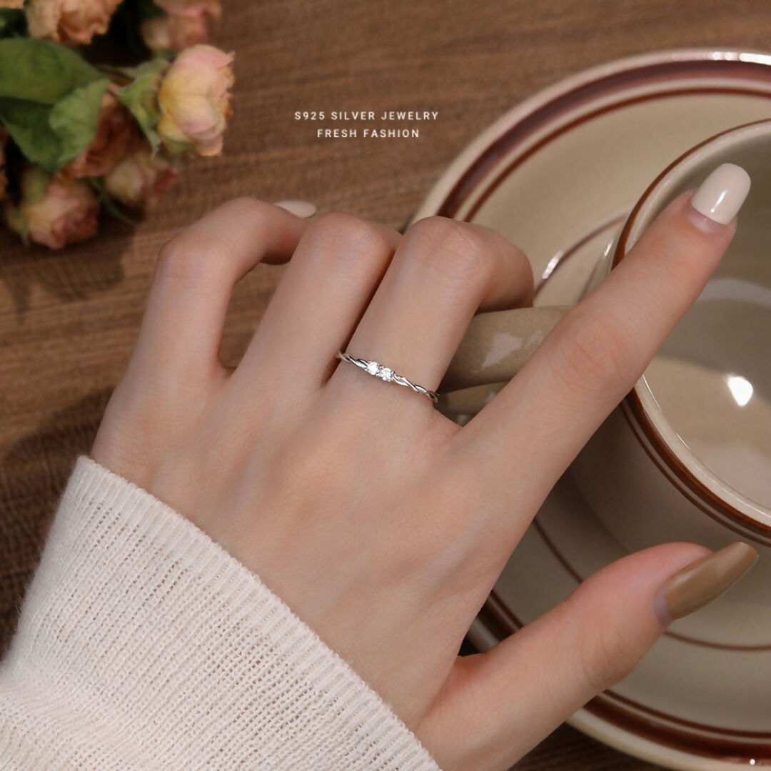Brd Jewelry 925 Sterling Silver Twisted Cz Stone Silver Ring I Adjustable Silver Ring For Women & Girls