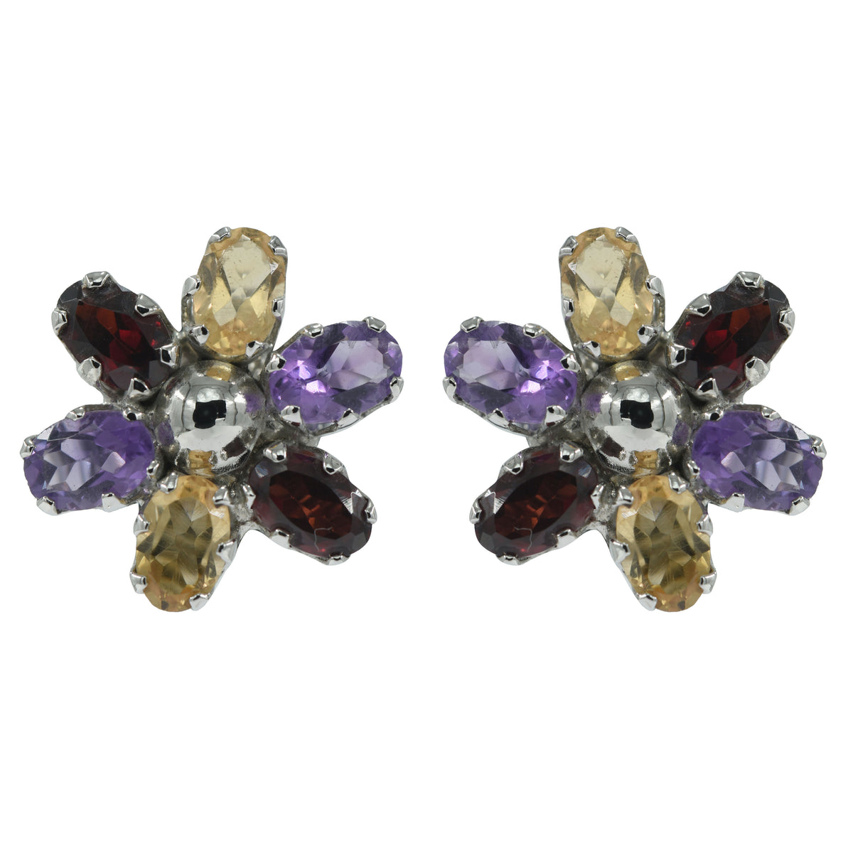 925 Sterling Silver Multistone Eartops for Women | Multicolor Gemstone Stud Earrings | Rhodium Finish Silver Jewelry