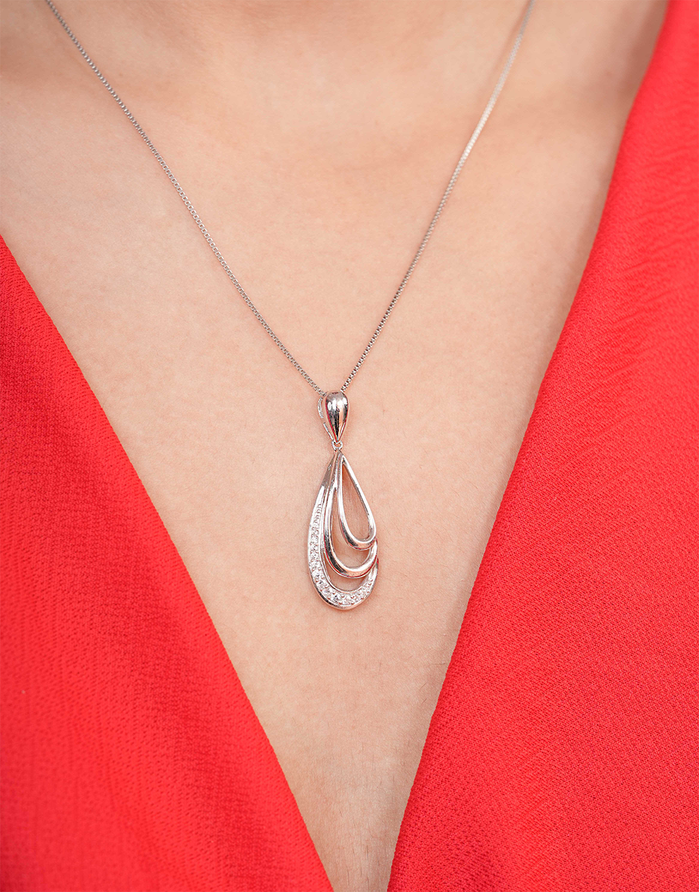 Silver Cubic Zirconia Open Teardrop Pendant