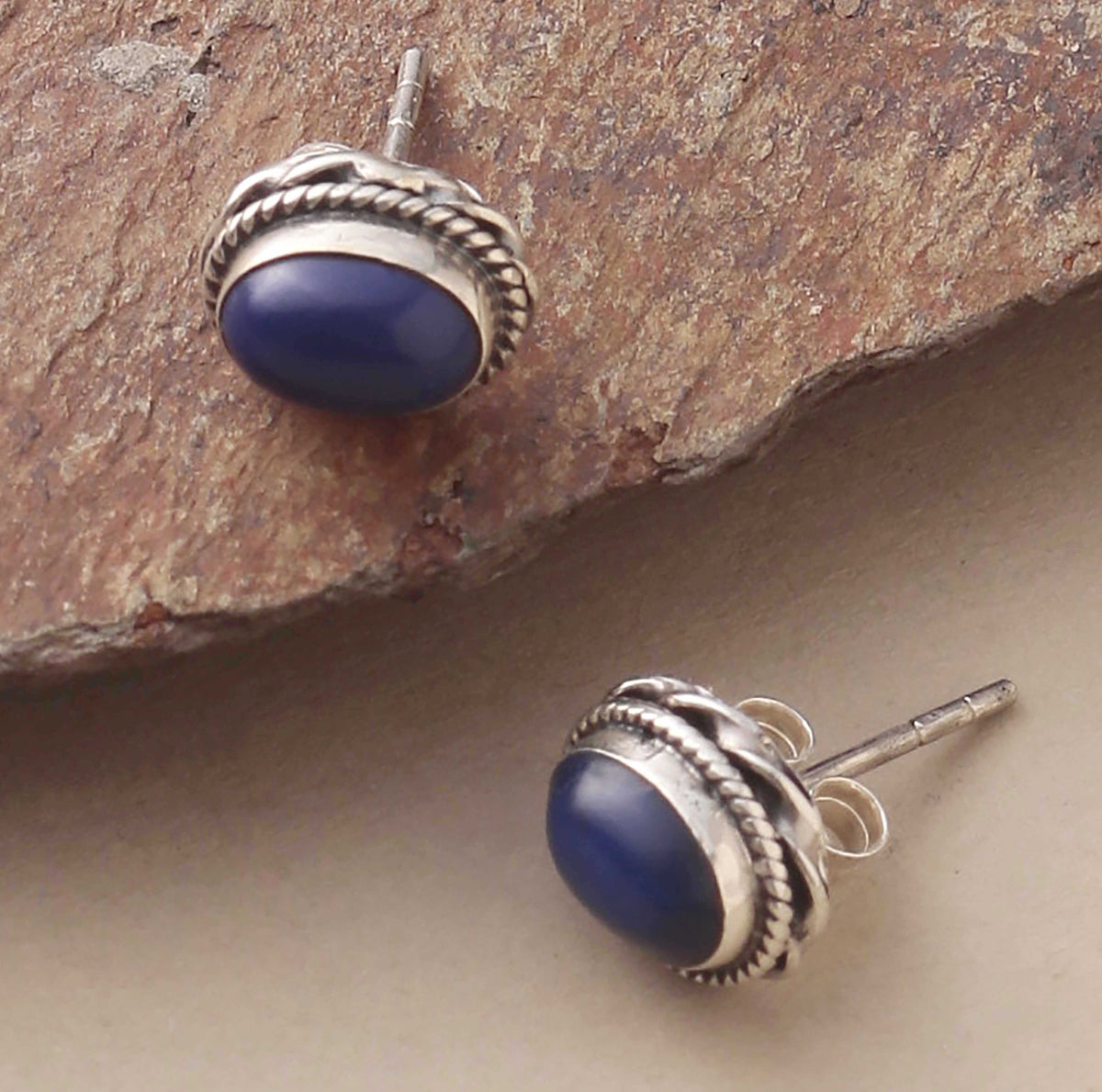 Silver Lapis Eartops