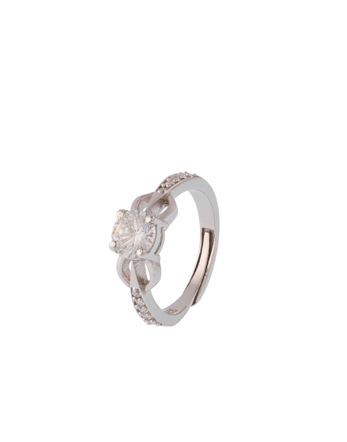 Single Round White CZ Stone with Side Stones