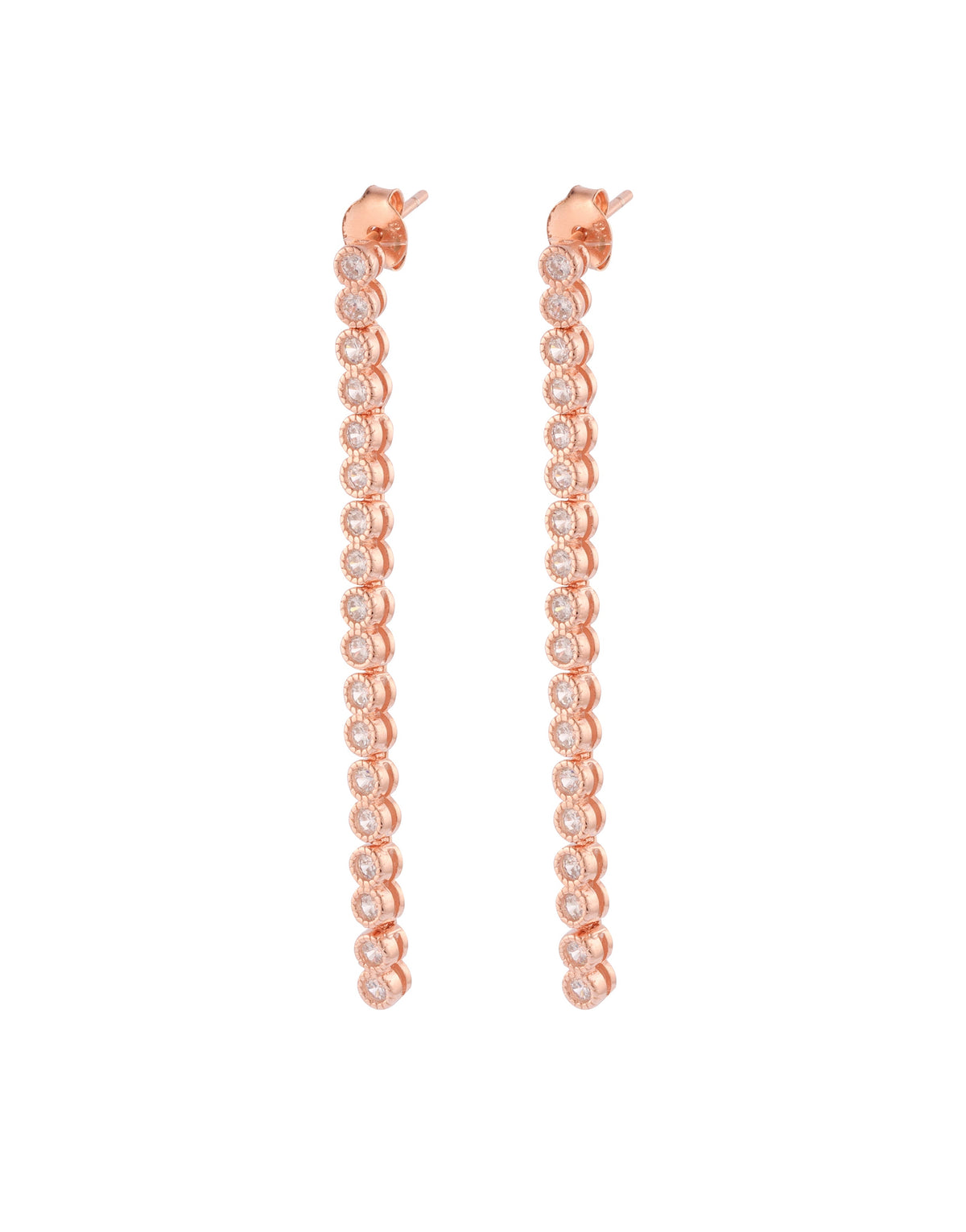 sleek rose gold cz sterling silver linear dangler earrings