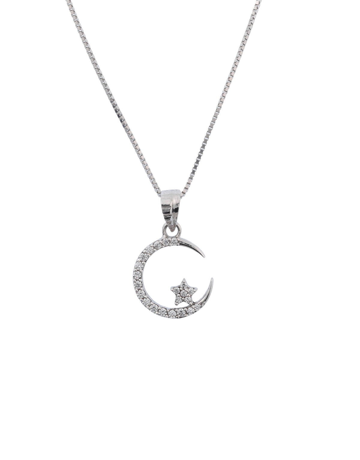 celestial crescent star sterling silver cz pendant charm