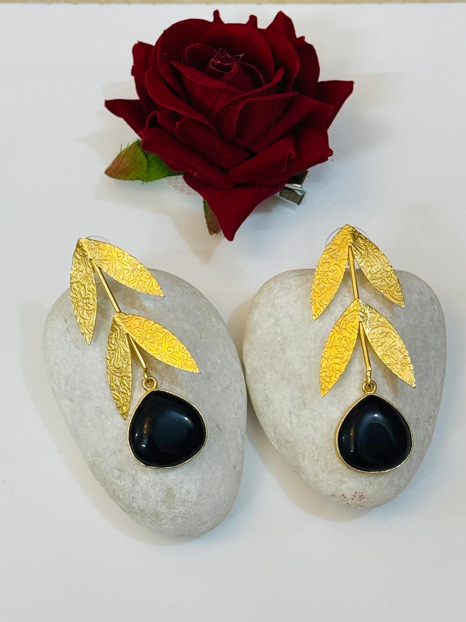 Stone Leaf Dangler Earrings