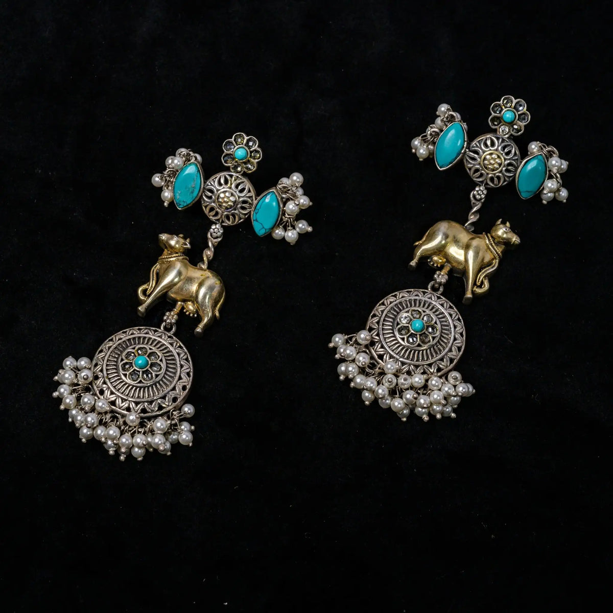 Surabhi Dual Tone Blue Hanging Earrings for Women in 925 Premium Silver Jewelry