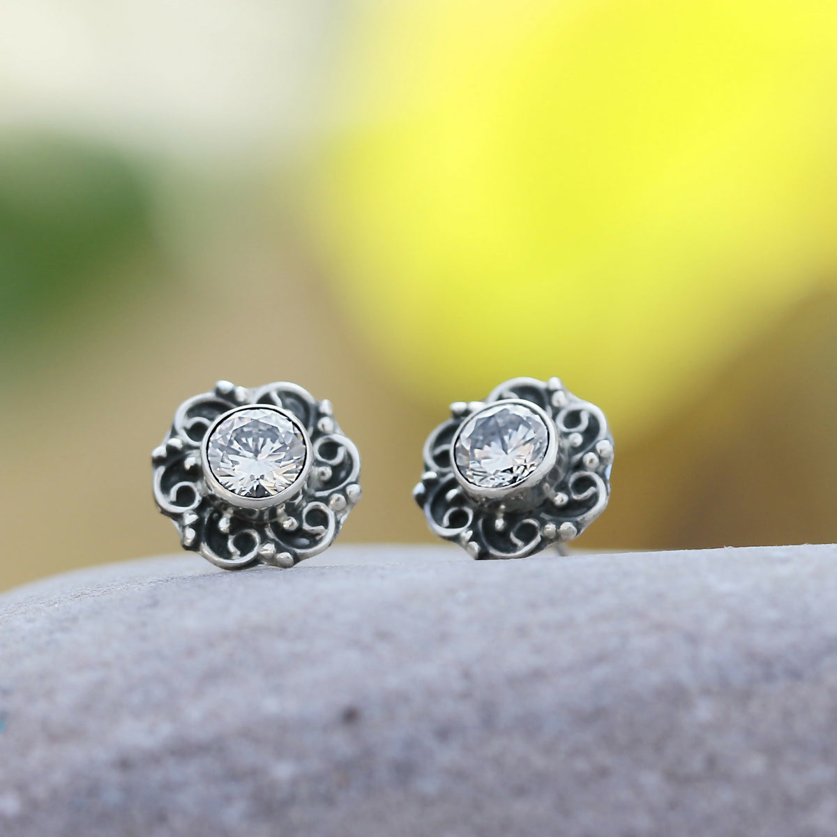925 Sterling Silver AD Zircon Stud Earrings for Women | White Cubic Zirconia Earrings | Sparkling Party Wear Jewelry