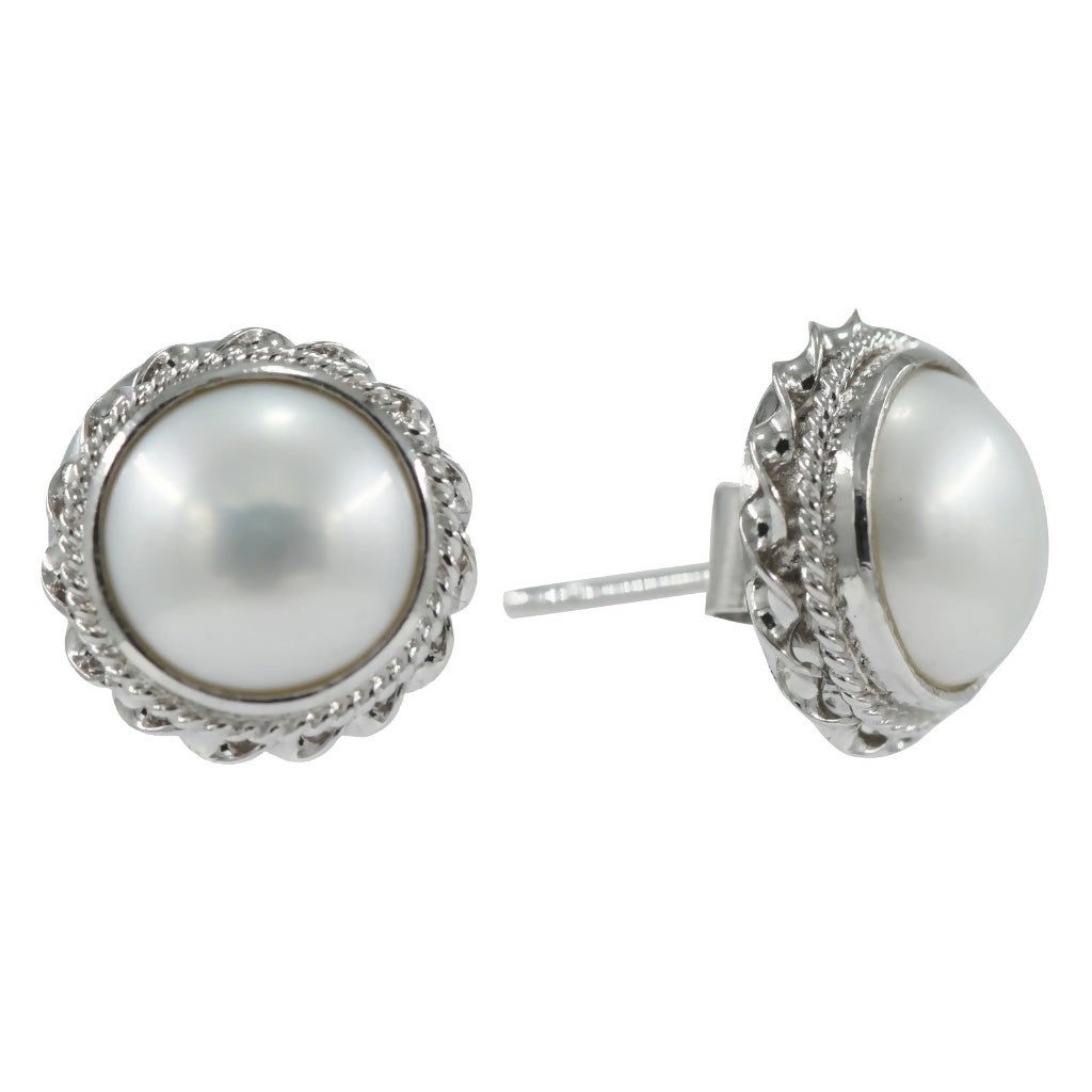 925 Sterling Silver Round Pearl Stud Earrings for Women & Girls