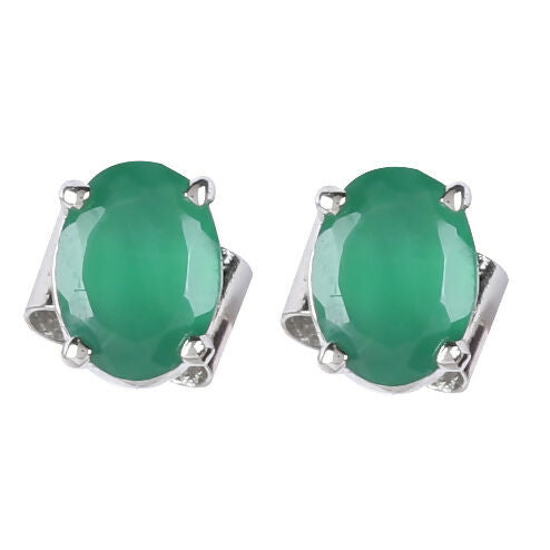 925 Sterling Silver Green Onyx Eartops for Women | Natural Green Gemstone Stud Earrings | Minimalist Daily Wear Jewelry