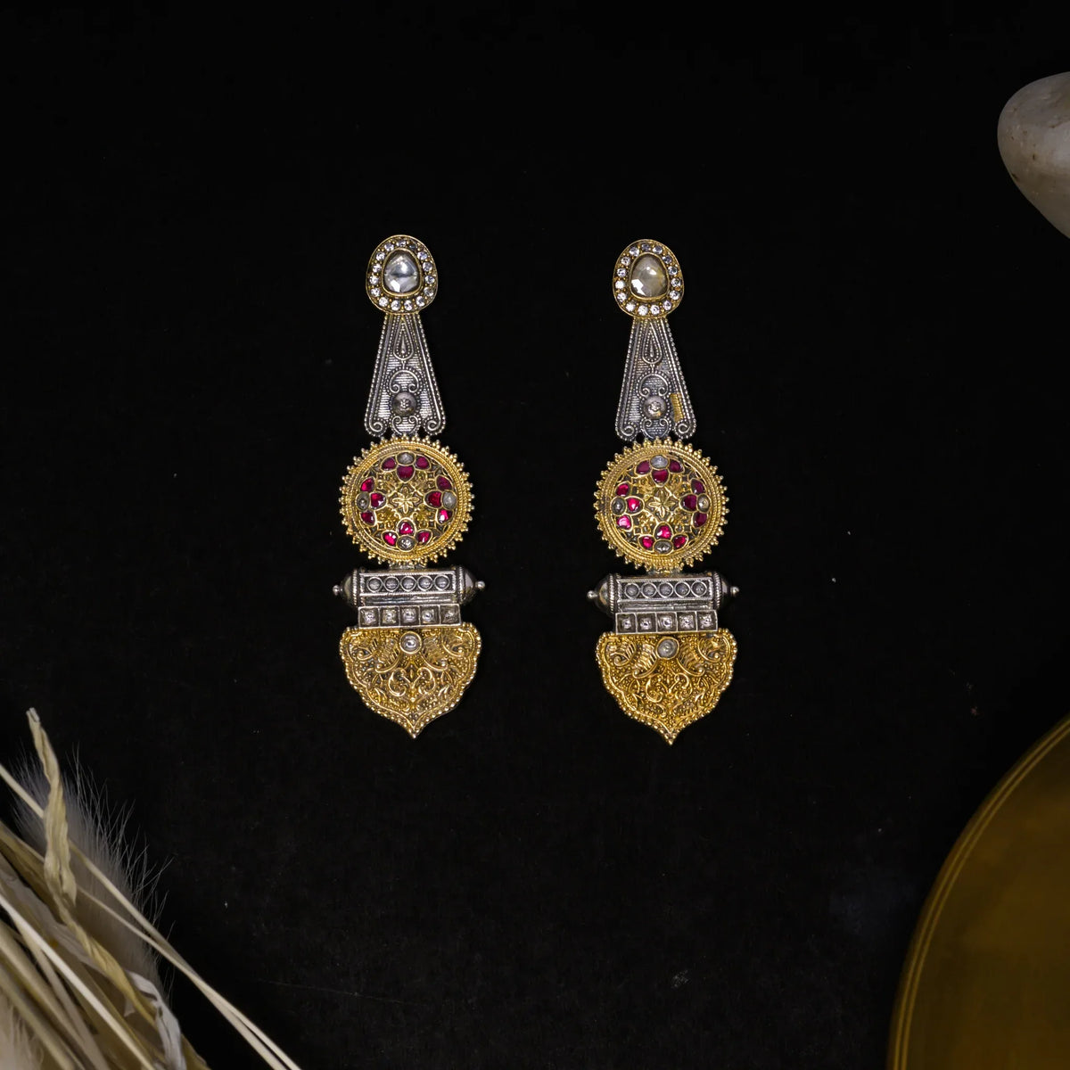 Temple Rings: Intricate 925 Silver Temple Drop Earrings