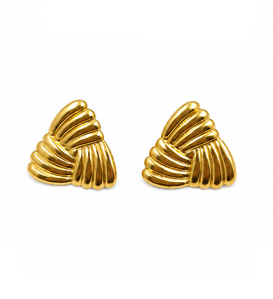Gold Ribbed Knot Stud Earrings