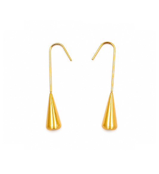 Gold Cone Drop Threader Earrings