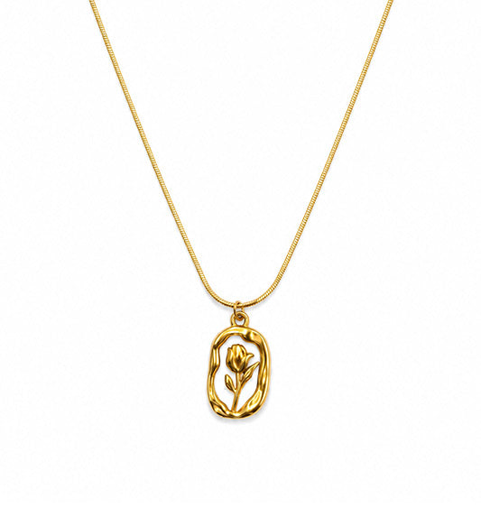 Gold Flower Frame Pendant Necklace