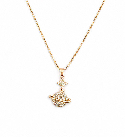 Gold Crystal Planet & Star Pendant Necklace