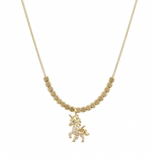 Gold Crystal Unicorn Pendant Necklace