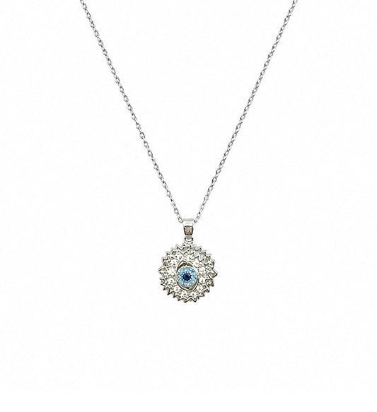 Silver Crystal Evil Eye Pendant Necklace