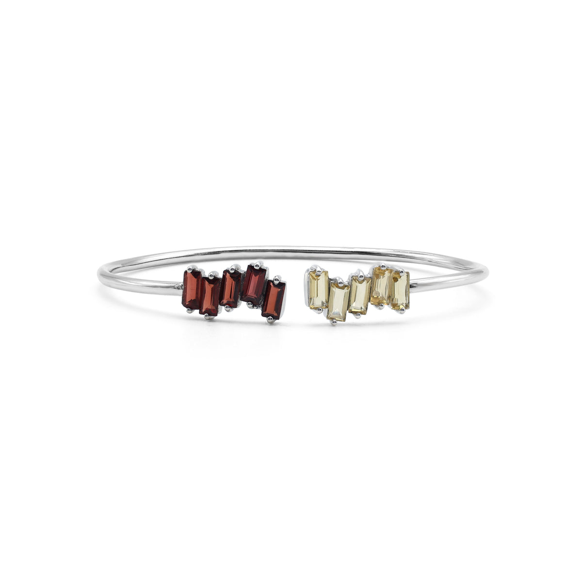 Toi et Moi Cuff Bangle with Baguette-Cut Garnet & Citrine in 925 Sterling Silver Side View