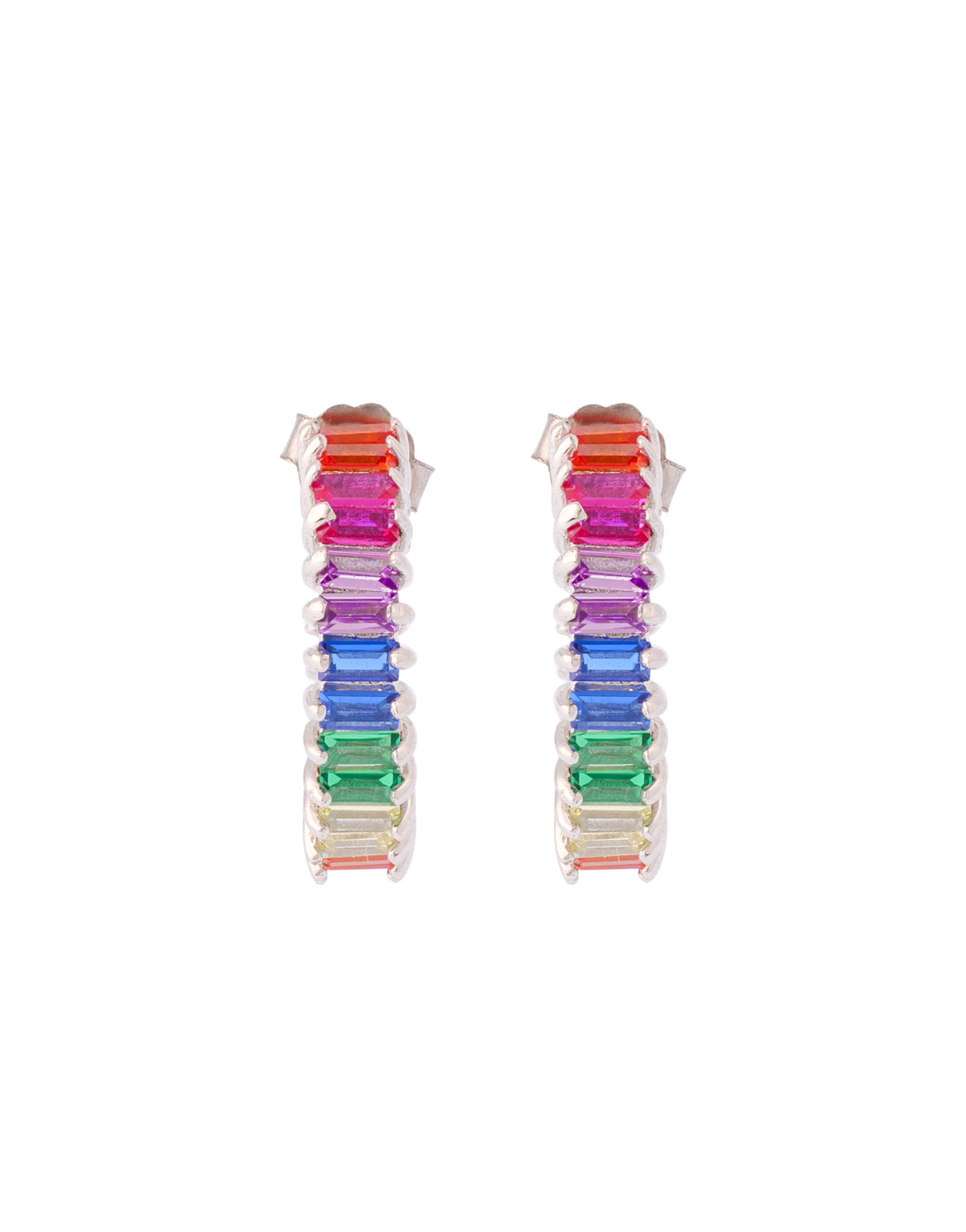 stylish multicolor stone studded sterling silver hoop earrings