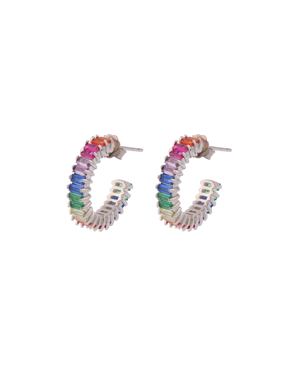 stylish multicolor stone studded sterling silver hoop earrings