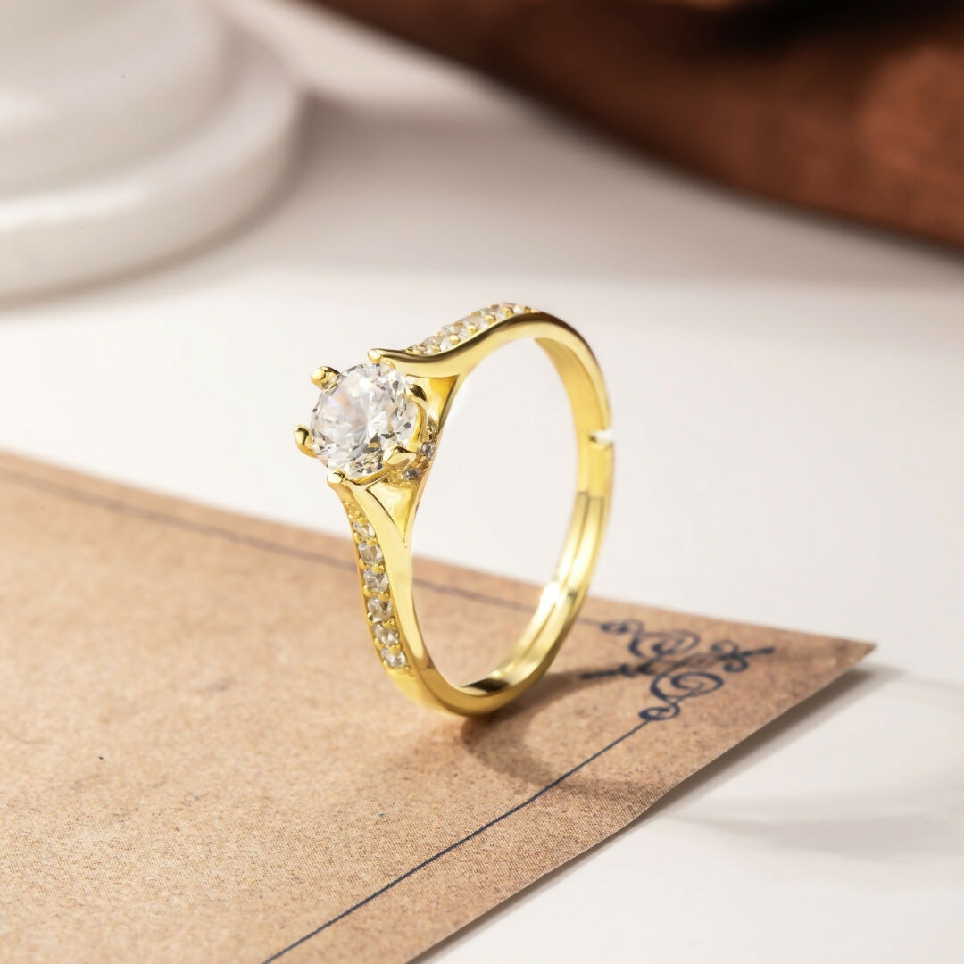 Gold Plated Valentine Silver Ring, Adjustable Gold Rings For Women & Girls (Adjustable)