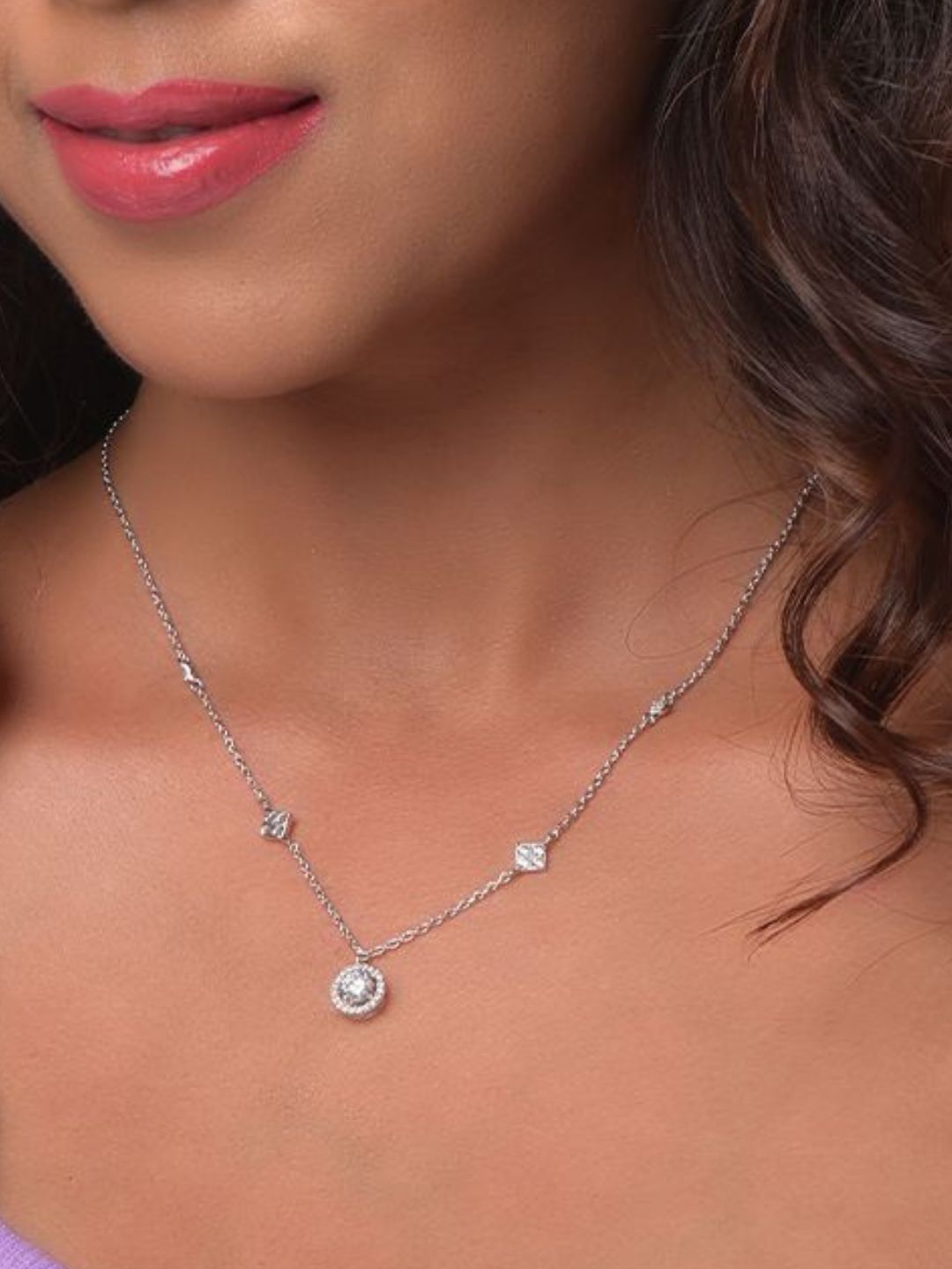 925 Sterling Silver Halo Pendant Necklace