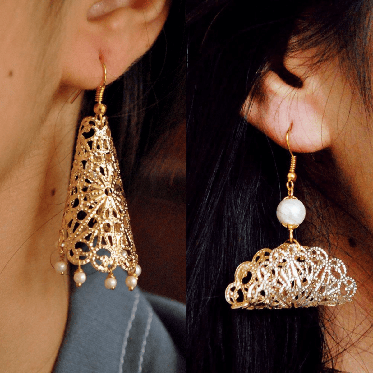 Traditional Kundan earrings in gold-tone, perfect for weddings and festive wear