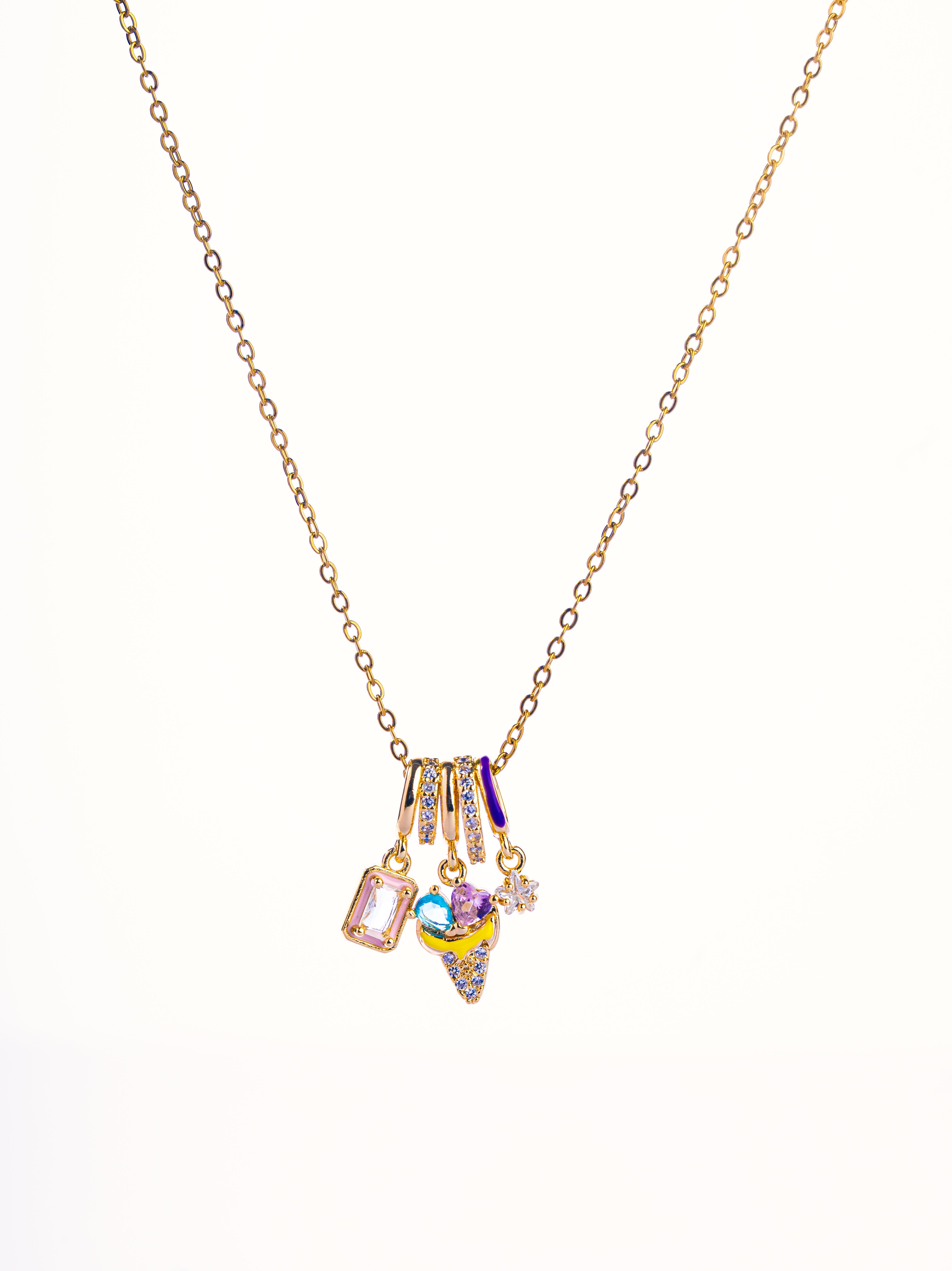 18k gold-plated Ice Bloom charm chain pendant necklace �? radiant vibrant enamel gems necklace, anti-tarnish and waterproof for everyday and festive wear.